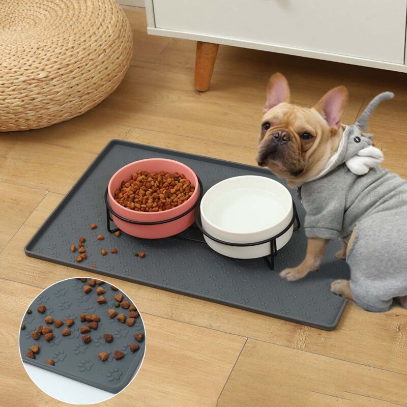 Silicone Dog Food Mats Waterproof Slip Resistant Raised Edge Pet Feeding Mats Pet Bowl Mat with High Lip Dishwasher Safe