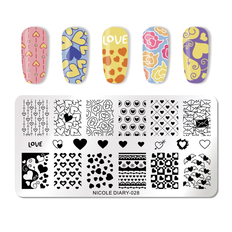 Nicole Dagboek Valentijnsdag Nail Stempelen Plaat Rechthoek Ronde Nail Art Stamp Image Template Diy Nail Plate Print Stencil: ND-028