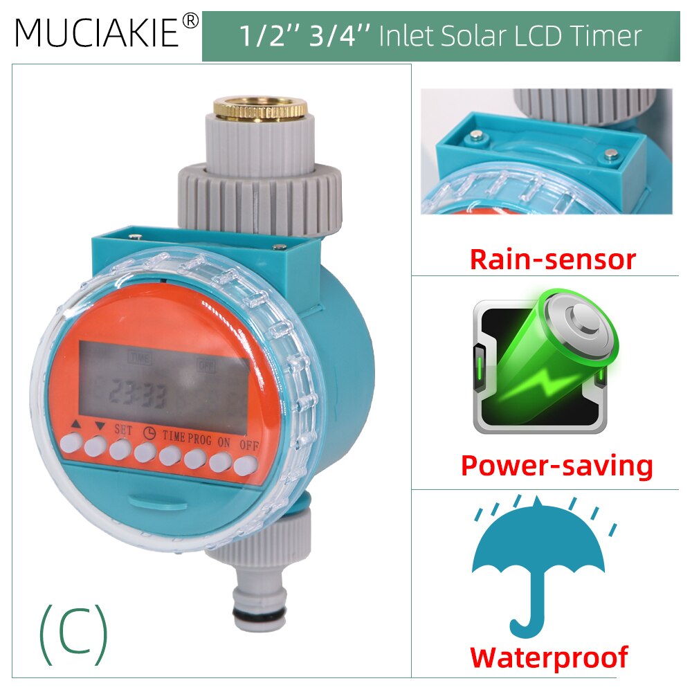 Solar Battery Powered Watering Timer Drip Irrigation Greenhouse Electronic Automatic Irrigator Controller System: C