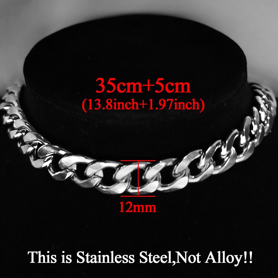 Hip Hop Cuban Link Choker Chain Neck Necklace 35+5cm Silver Color Stainless Steel Big Chunky Thick Chain Necklaces Bijoux Femme