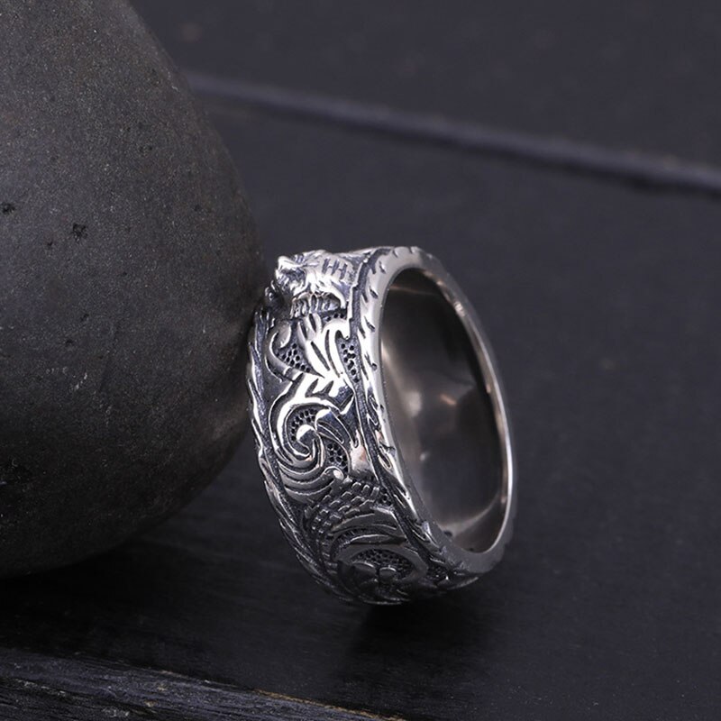 S925 Pure Silver Restoring Rings,Tide Restoring Ancient Ways Dark Tiger Man Couple Ring Double G Glamour Jewelry Letters