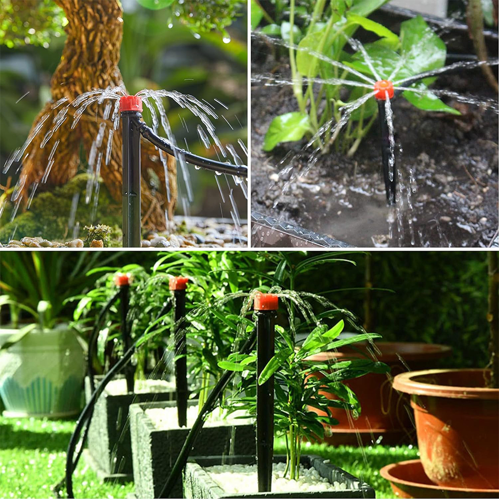 Drip Irrigation System 1/4'' Hose Adjustable 13CM Sprinkler Kit 4-Way Micro Watering Flow for Garden Flowers Vegetables