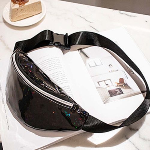 Reversible Sequins Glitter Waist Bag Fanny Pack Hip Purse Travel Satchel Outdoor Sport Bum Bag: a Black