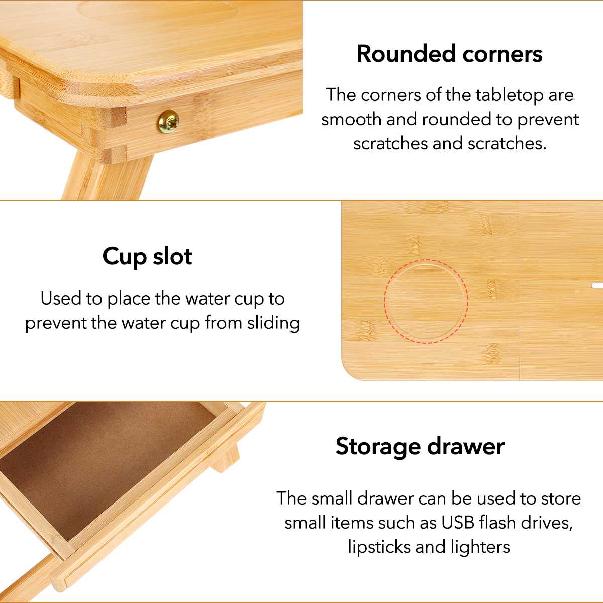 Bamboo Laptop Desk With Drawer Notebook Table Folding Adjustable Laptop Stand For Bed Office Cooling Laptop Table Computer Desks