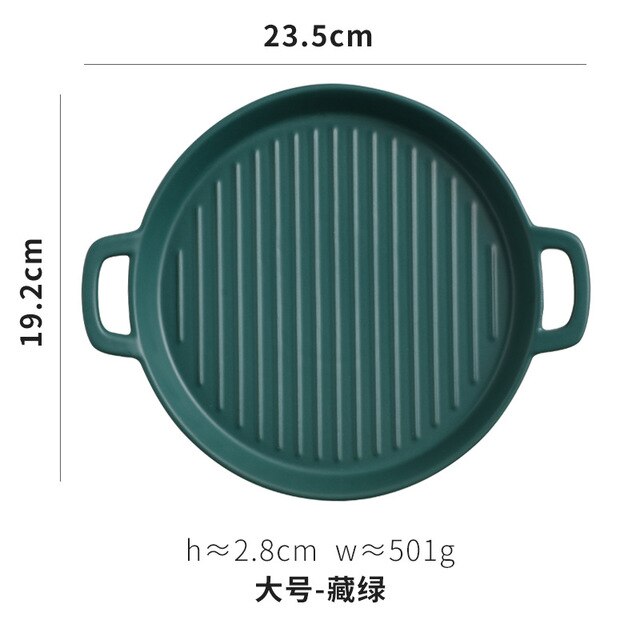 Plat rond de cuisson binaire plat à Pizza four céramique cuisine occidentale vaisselle four à micro-ondes assiette Plate: dark green L