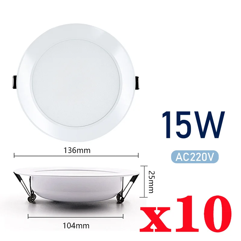 10 teile/los LED Downlight 3W 5W 7W 9W 12W 15W Decke Lampe Runde LED Blub 220V Einbau drinnen LED Decke Licht für Wohnzimmer: verrotten / Weiß