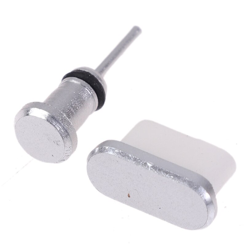 1Pc Kleurrijke Metal Anti Dust Pluggen Type-C Opladen Gaten 3.5Mm Hoofdtelefoon Jack Siliconen Port Bescherming Stof plug Voor Smartphone: Silver