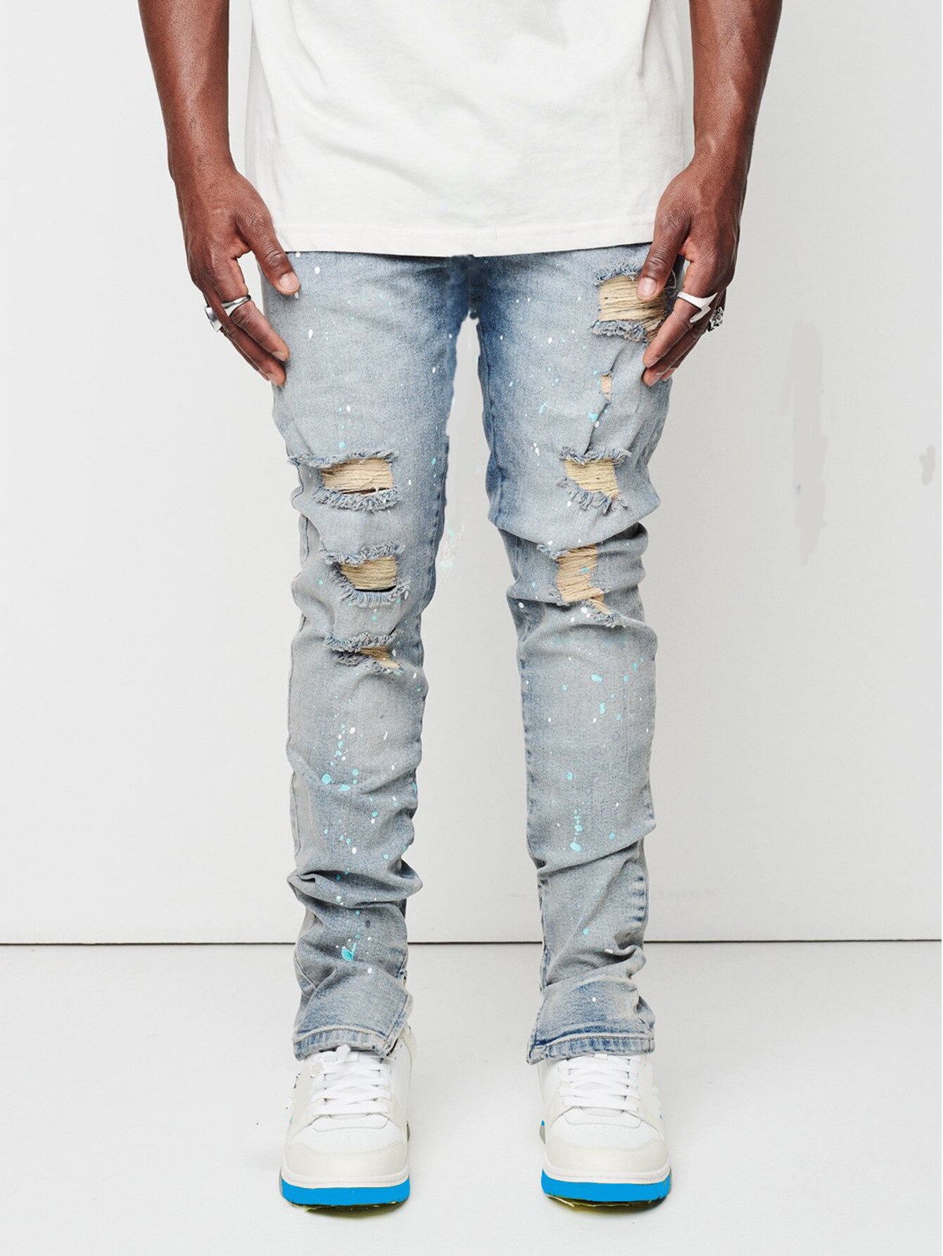 2022 Ripped Jeans For Men Trendy Slim Paint Craft Denim Pencil Pants Street Hipster Trousers male Clothing XS-XL: G175 / XL