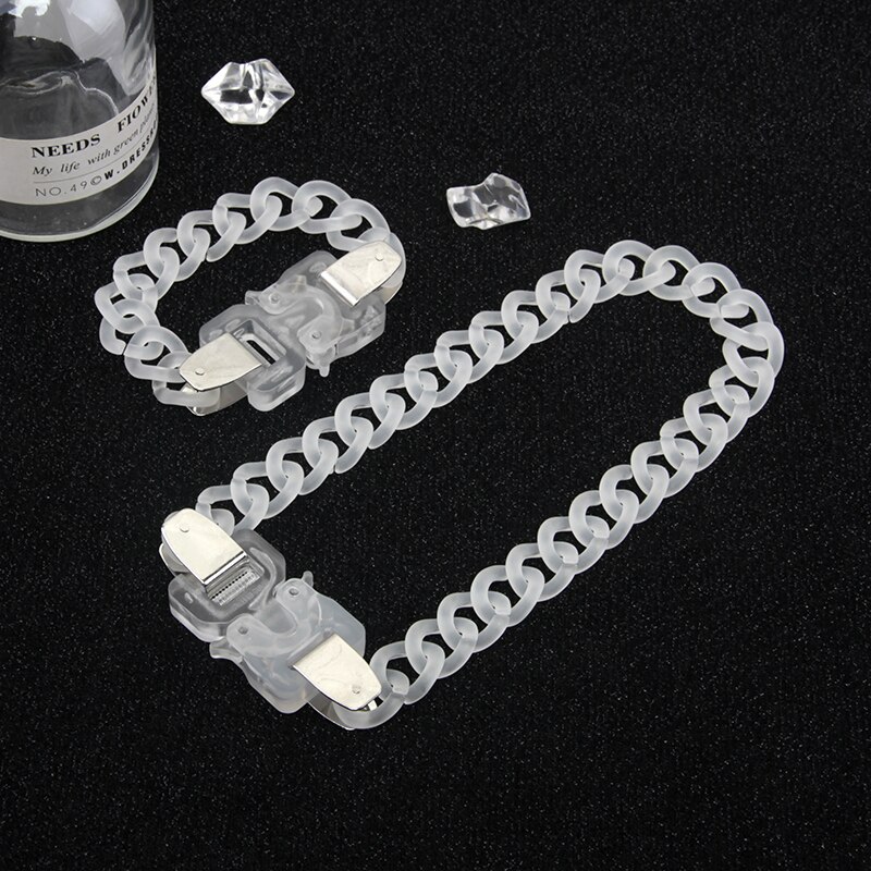 Hangzhi Fashionable Metal Lock Buckle Necklace Hip-hop Acrylic Frosted Transparent Cuban Chain Accessory for Couples: 20