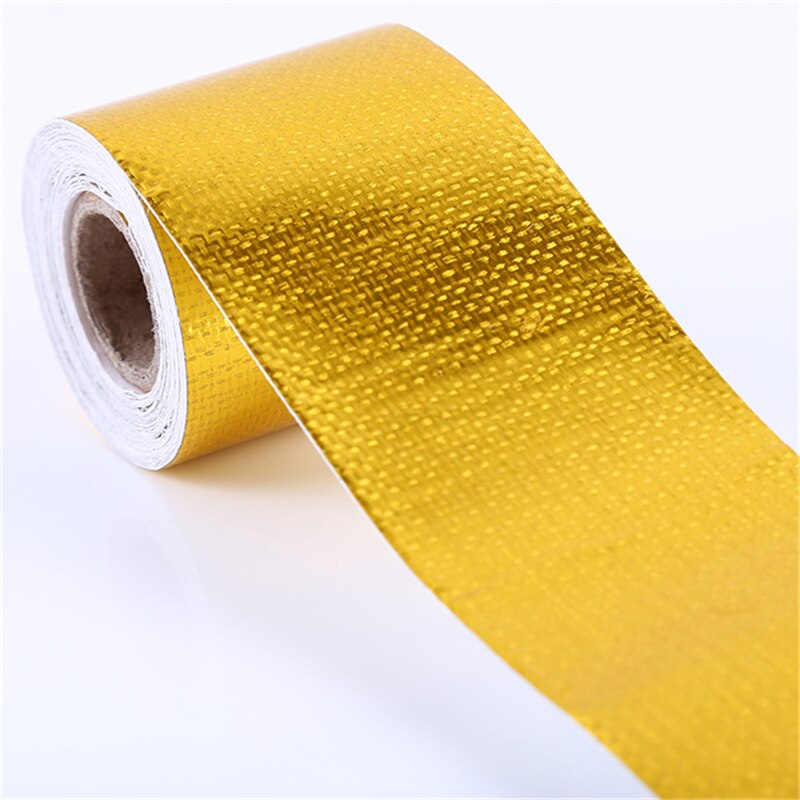 2 tommer *5m bil reflekterende guldfolie isolering termisk tape indtag wrap reflekterende varmemotor udstødningsrør varmetæt