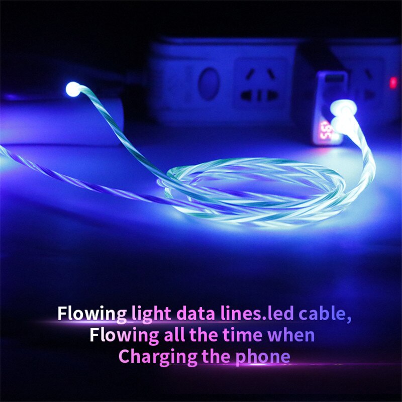 LED Glow Flowing Magnetic USB Cable Magnet Micro USB Type C Cable For Samsung Galaxy S9 S8 Xiaomi Huawei iPhone X Xs Max