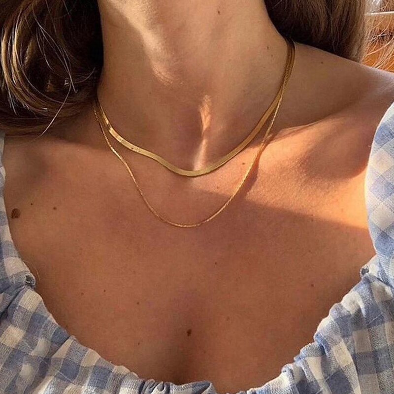 17Km Trendy Goud Kleur Snake Collier Voor Vrouwen Mannen Punk Multilayered Collier Sieraden