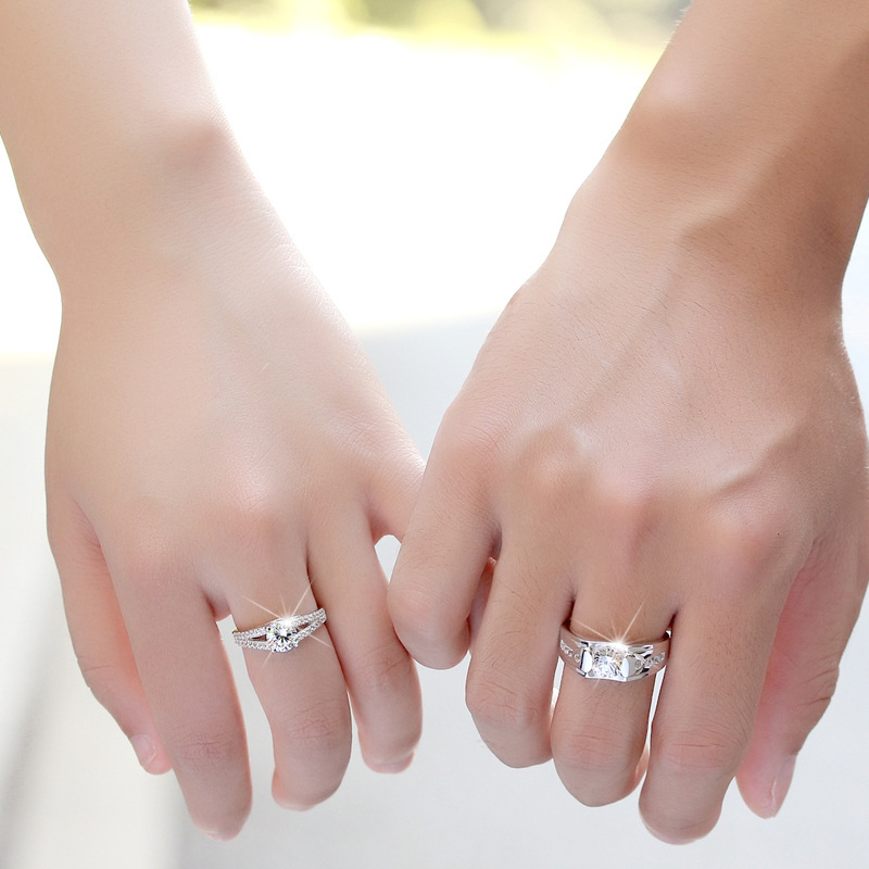 2 pièces/ensembles géométrique amour coeur Zircon anneaux appariés anneaux pour Couple promesse correspondant bague de mariage ensemble Senior concepteur bijoux