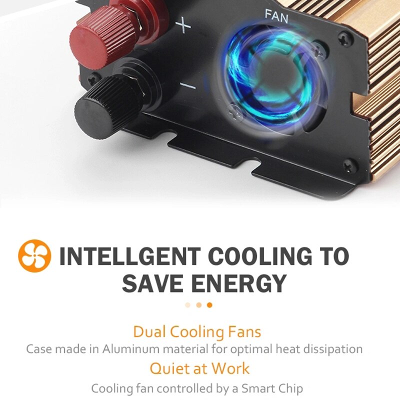 Vingtank 300W Solar Power Inverter DC12V To AC 220V Converter Pure Sine Wave Inverter Built-In Cooling Fan