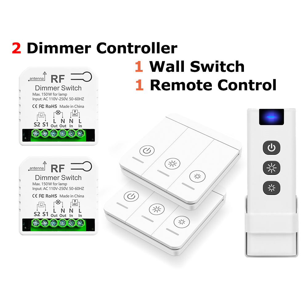 433MHz Wireless Dimmer Controller 110V 220V 150W for LED and 86 Wireless Wall Switch and Wireless Remote Control Transmit 50m: green