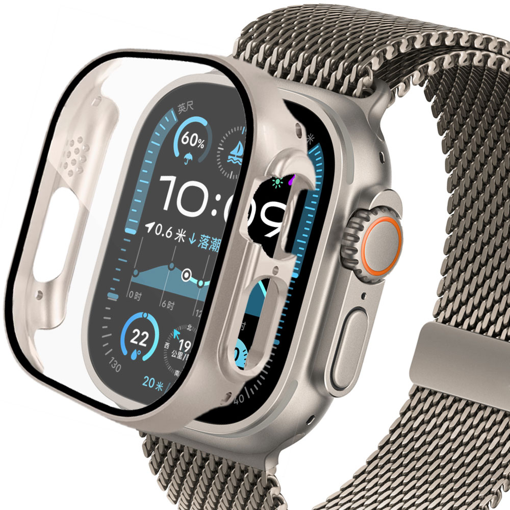 Vidrio + funda para Apple Watch Ultra 2, carcasa de 49mm para reloj inteligente, parachoques de PC + Protector de pantalla, cubierta templada, accesorios de banda serie iwatch