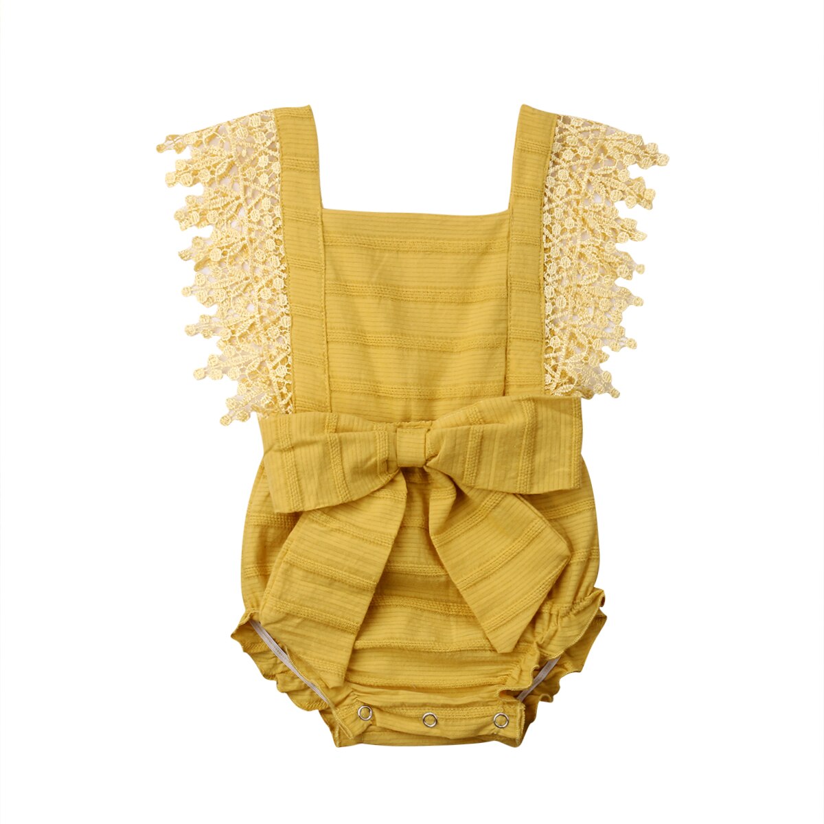 0-18M Nieuw Zomer Mooie Peuter Baby Meisjes Jongens Romper Lace Mouwen Effen Strik Jumpsuits Kleding: YELLOW / 18m