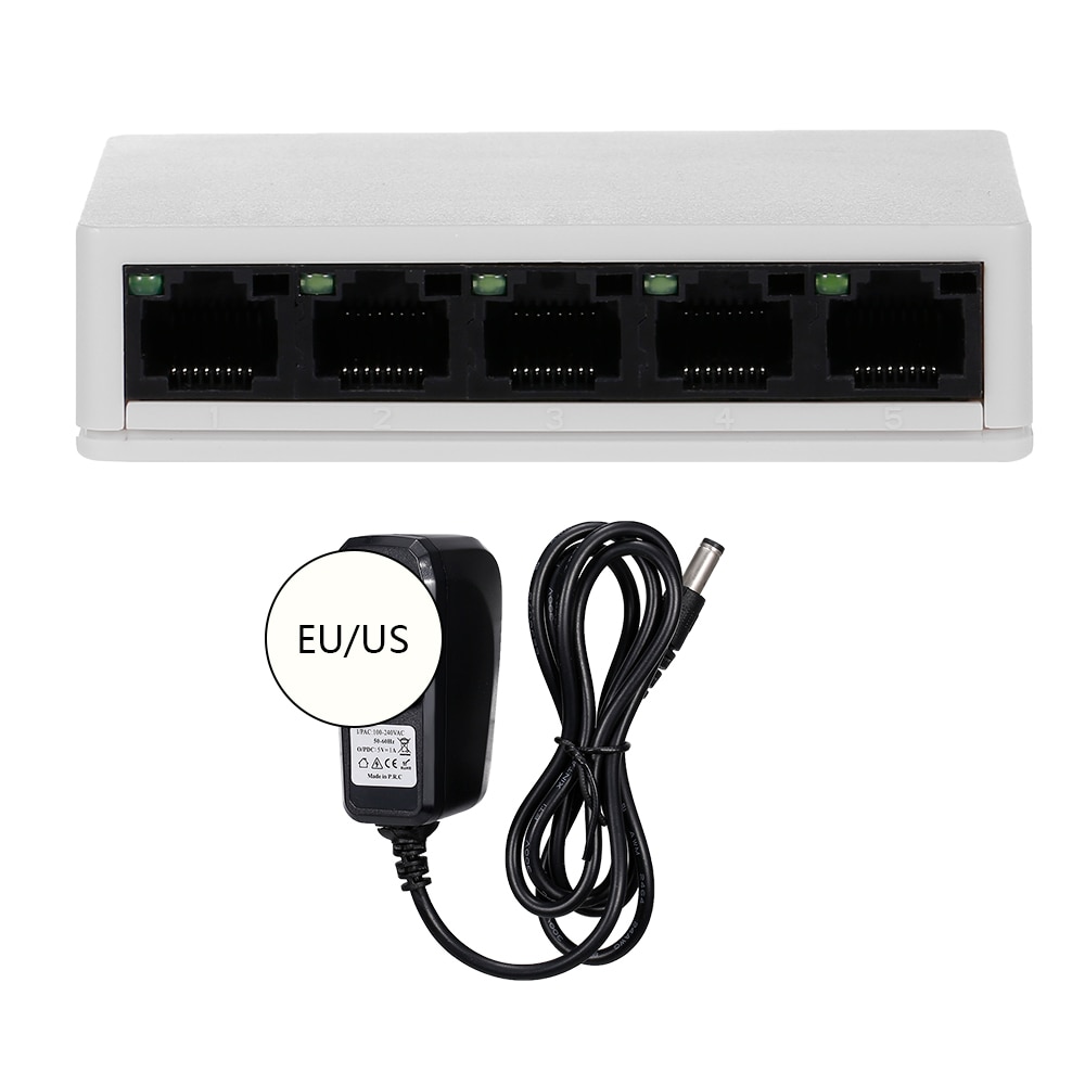 5-Port Switch Gigabit 10/100Mbps Ethernet Switch Distributor Network Switch Driver Free Plug And Play Home Office US EU Plug