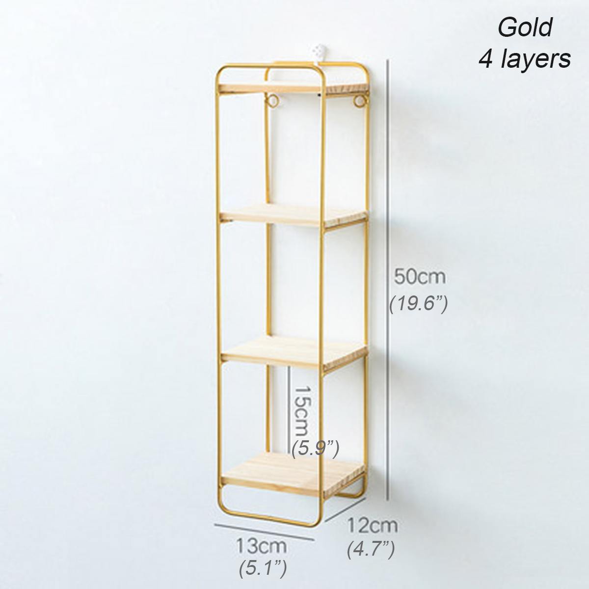 2 färger nordiskt järn rektangulärt rutnät väggförvaringsställ hyllvägg hängande geometrisk figur display hantverk dekorativa hyllor: Guld 4 lager