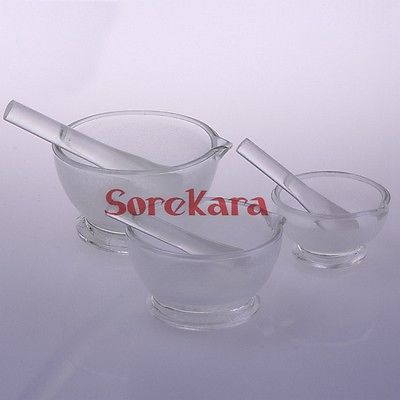 90mm Footed Glass Mortar and Pestle Mixing Grinding Bowl Set Lab Kit Tools Glass Mortar