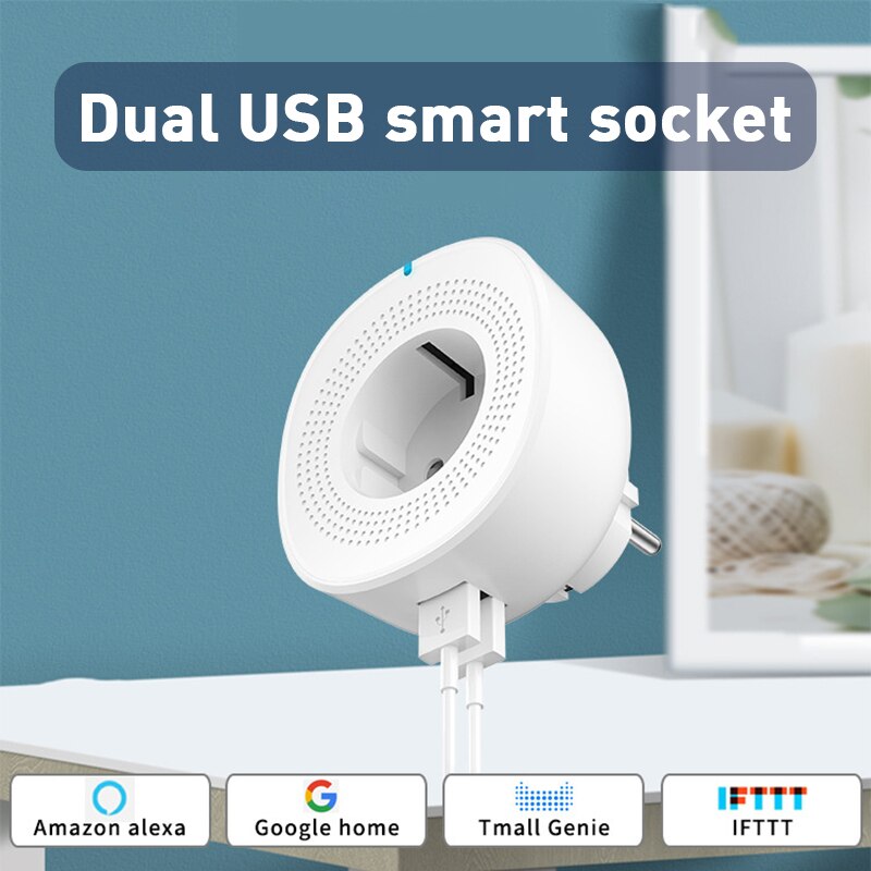 Smart WiFi Socket Eu Plug Double USB Port Smart Plug With LED Support For Alexa Google Home Smart WiFi Socket For FTTT Tmall