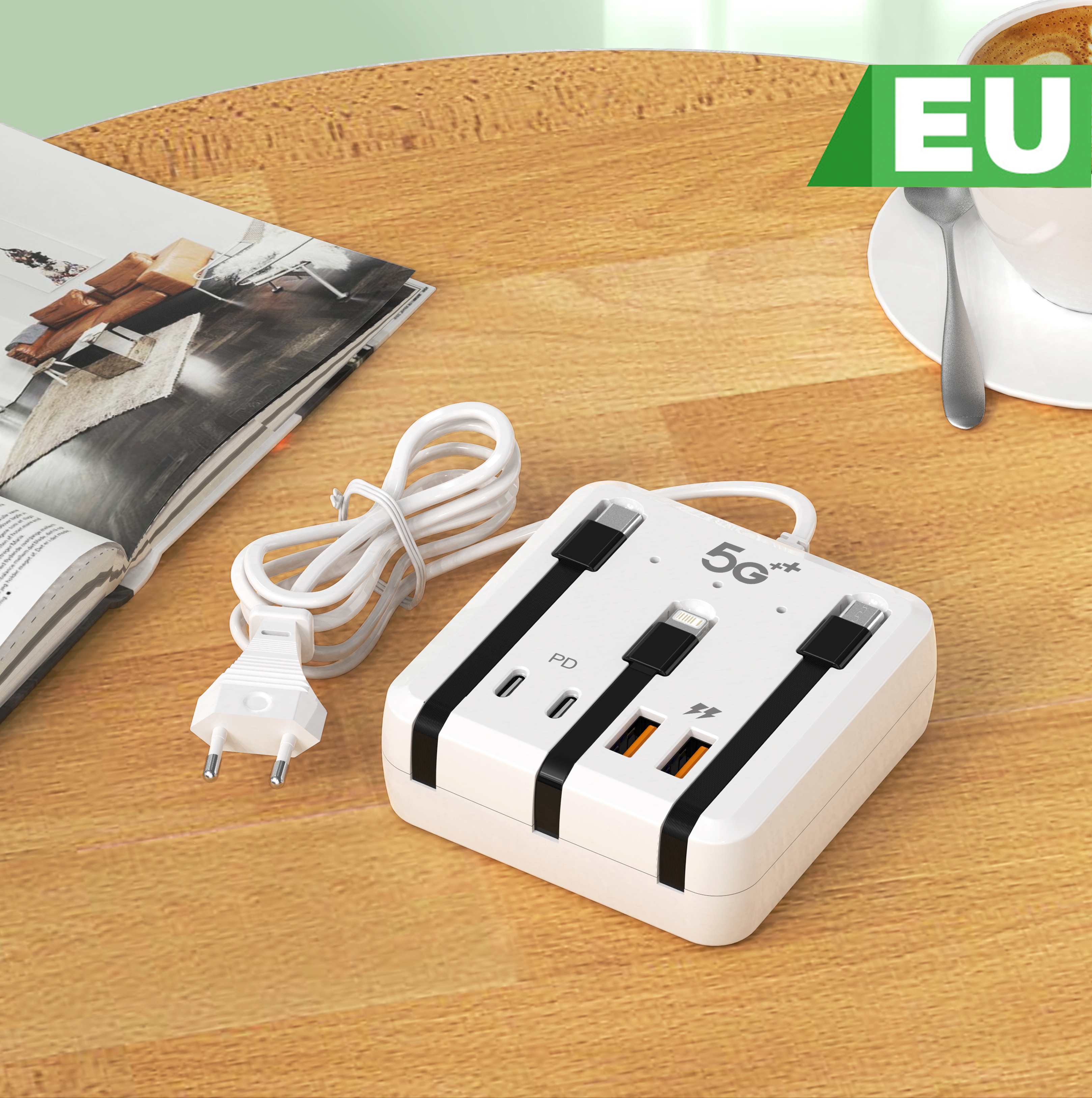 Cargador USB C PD de 4 puertos, estación de carga rápida, tira de alimentación divisora con Cables de carga, adaptador de concentrador USB tipo C, cargadores rápidos: IL