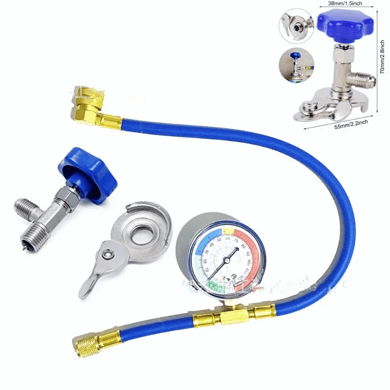 Tuyau de mesure de Recharge de réfrigérant R134A pour climatisation de voiture, avec manomètre, Kit de mesure, outil de réparation: Argent