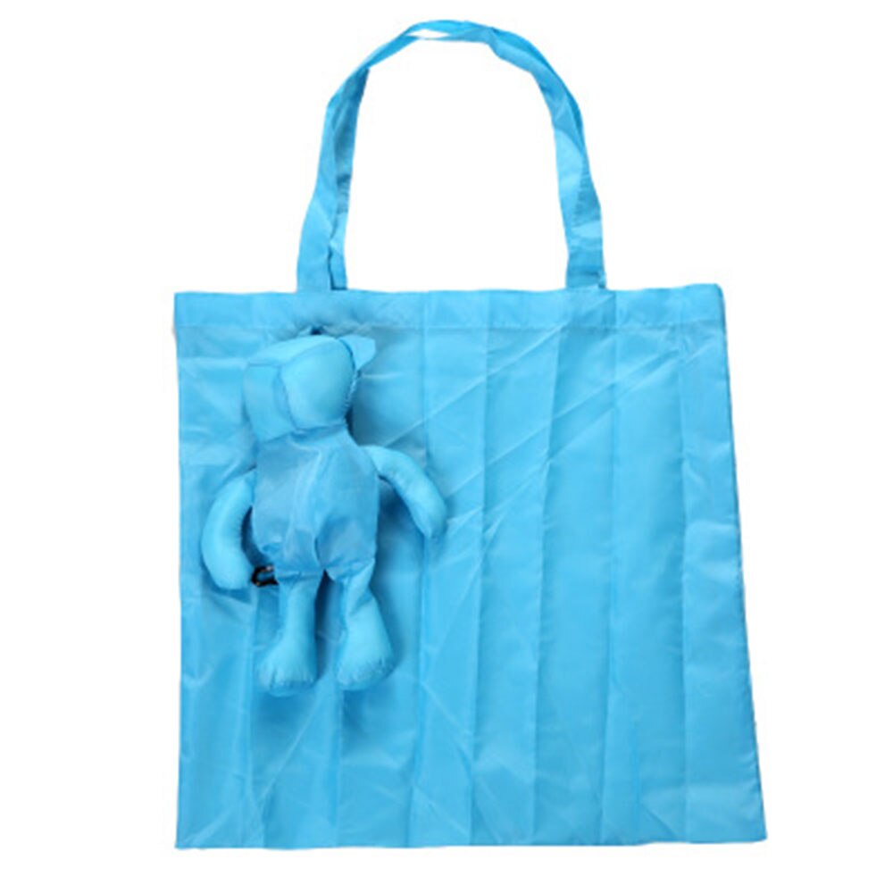 Reusable Eco-friendly Grocery Foldable Shopping Bags Premium Folding Tote Bag Bear Cotton Waterproof Handbag: Blue