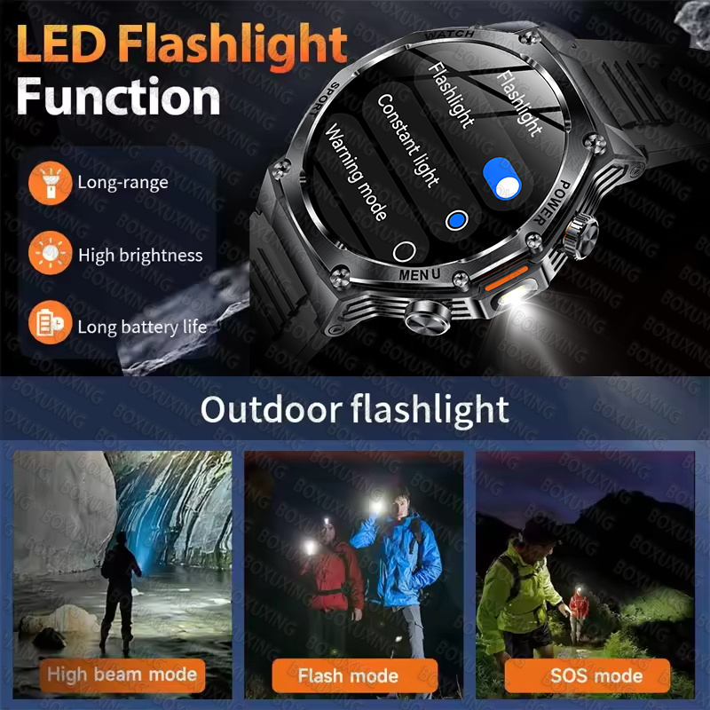 2025 Nuovo Smart Watch Uomo Torcia a LED 1.8 pollici Sport all'aria aperta da uomo Fitness Tracker 800mah Batteria di grandi dimensioni BT Chiamate Smartwatch