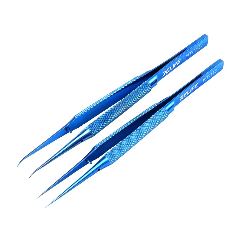 Relife RT-11C/15C Ultra Hoge Precisie Vliegende Draad Pincet 0.15Mm Recht/Gebogen Tip Speciaal Voor Vliegende Lijn telefoon Reparatie Tools: 2 in 1