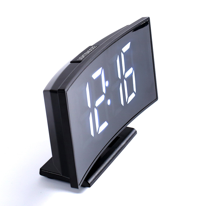 LED Desktop Electronic Clock Large Numbe Temperature Display Alaram Clock with Snooze Night Watch Arc-shaped Digital Watch