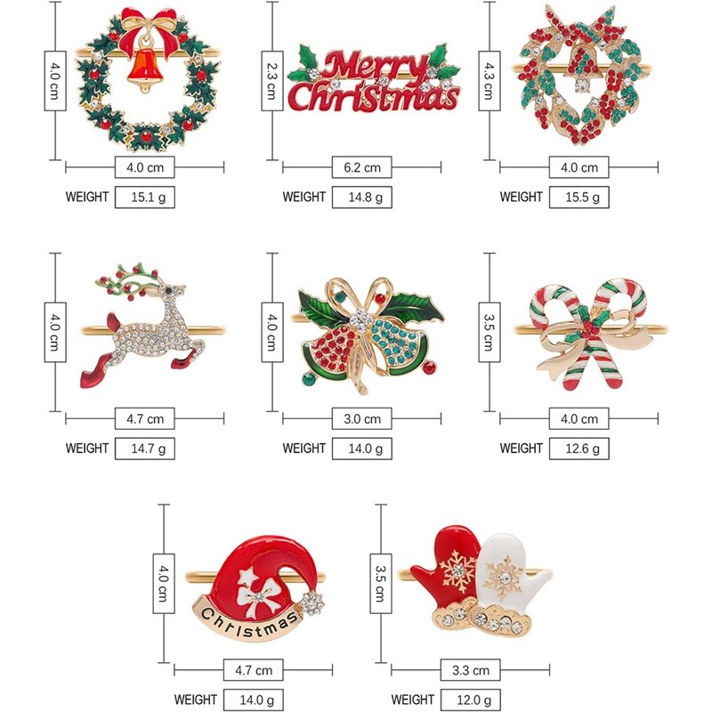 Portatovaglioli natalizi-impostato di 8 anelli portatovaglioli per la decorazione della tavola della casa del ringraziamento di natale-colorato