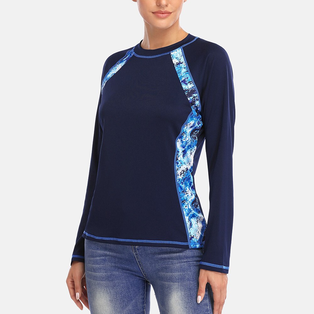 Charmleaks Vrouwen Lange Mouwen sneldrogende Shirt Patchwork Rashguard Rijden Top Rash Guard UPF50 + Wandelen Shirts