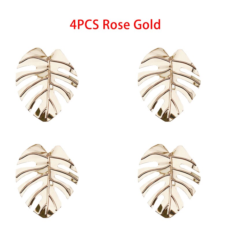 12 unids/set de servilleteros de hojas, juego de servilletas, servilleta de mesa, hebilla para boda, , celebración, Decoración de mesa de cena: 4Pcs Rose Gold