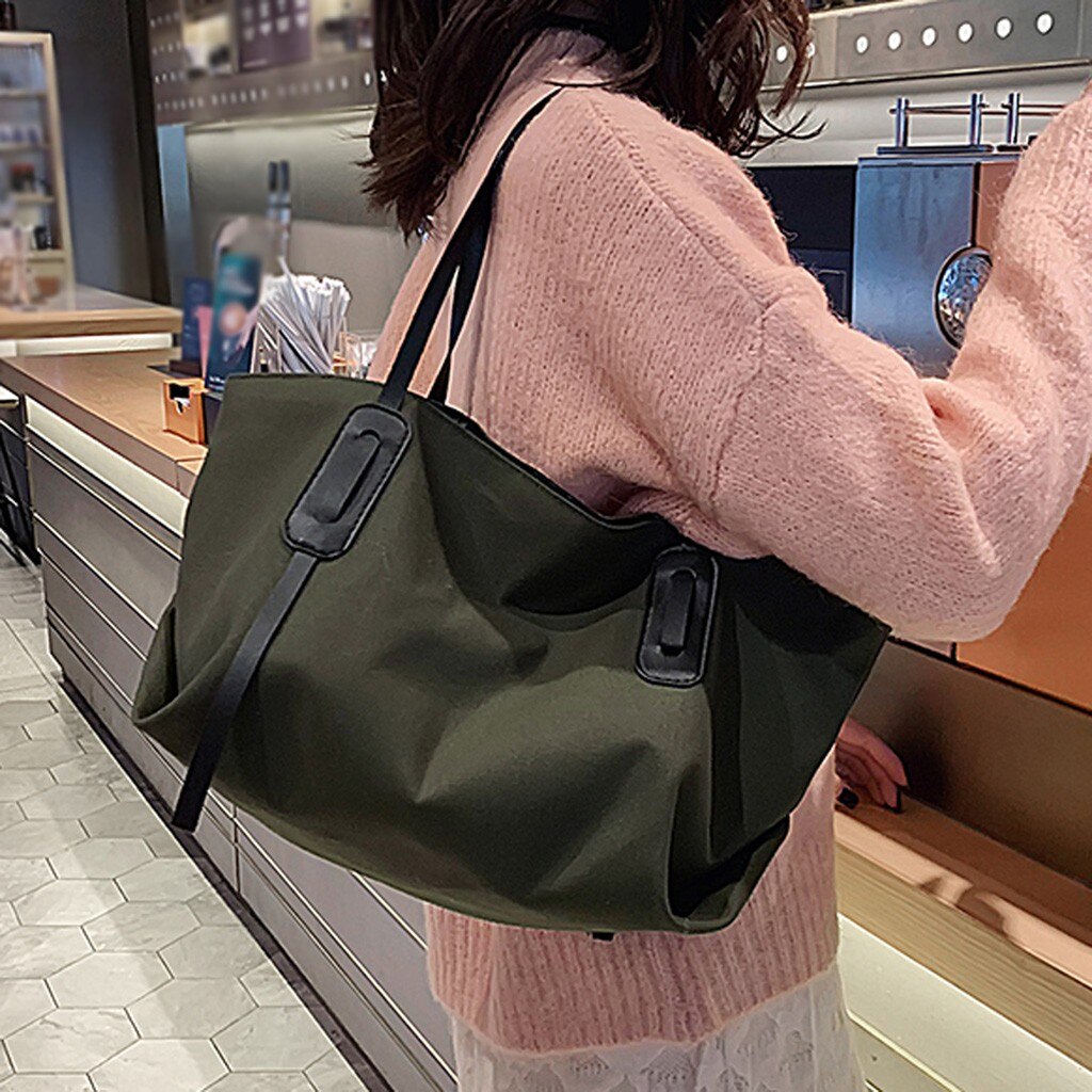 Sac à bandoulière pour femmes tendance grande capacité couleur uni toile Sac à main Sac à bandoulière Shopping Sac à main décontracté Sac Sac à main #20