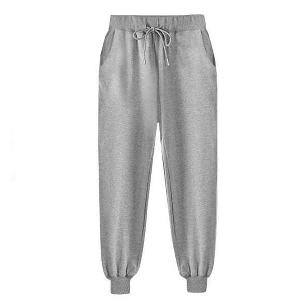 Femmes couleur unie en cours d'exécution Harem pantalon avec poche décontracté taille moyenne Sport élastique taille bande pantalon de survêtement pour femme: Gris / 4XL