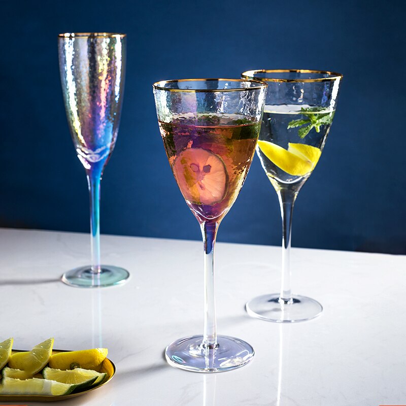 Ionen Beschichtung Hammer Regenbogen Kristall Becher Burgund Rotwein Glas Tasse Kerzenlicht-Abendessen Romantische Hochzeit Champagner Flöte Coupés