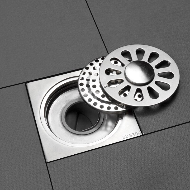 Desagüe de suelo de acero inoxidable SUS304 para cocina y baño, rejillas cuadradas duraderas para residuos, desagües de ducha de baño, 10x10 CM