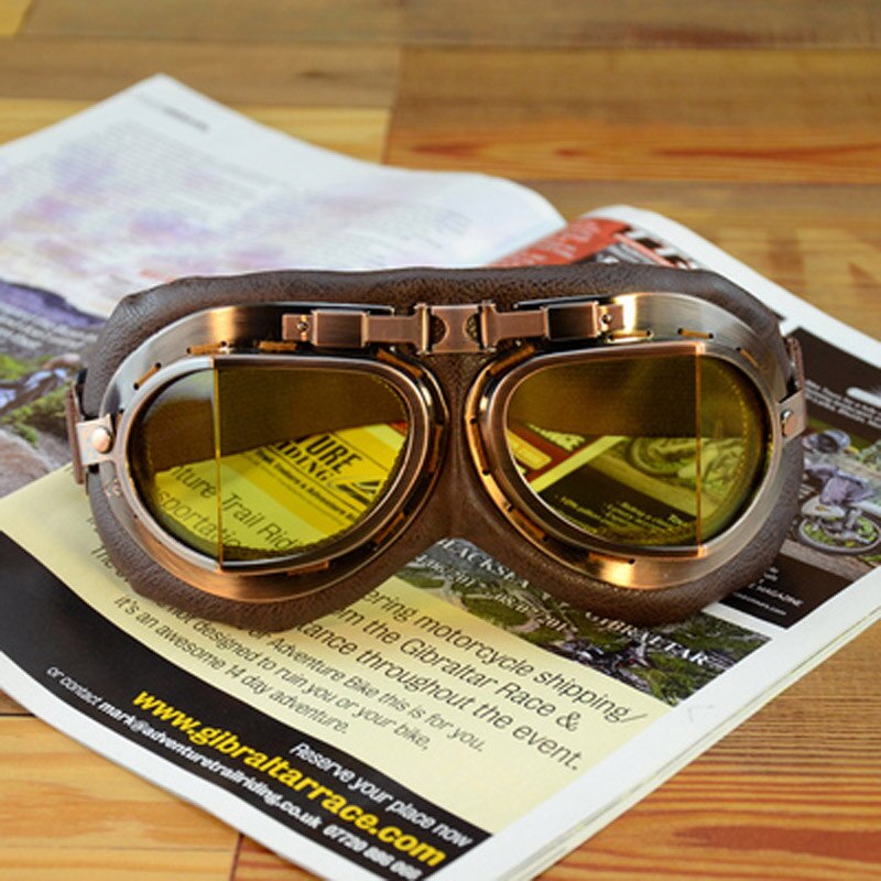 Lunettes de moto pour casque, pour pilote aviateur, rétro, en cuir PU, cuivre lunettes, pour Cruiser Cafe Racer: B