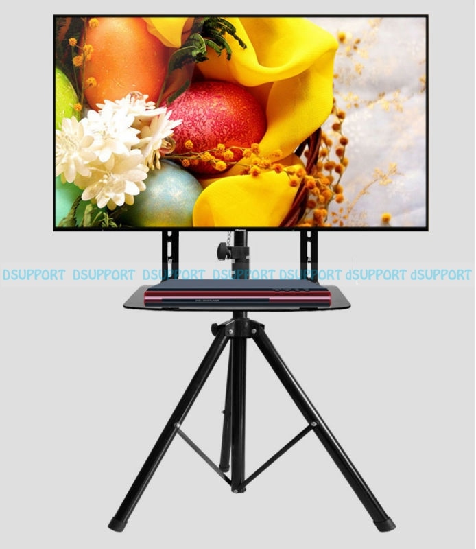 360 degree Swivel 32~55 inch TV Mount Tripod Stand with DVD Holder VESA 100~500mm Loading 50kgs Height Adjustable TV Floor Stand