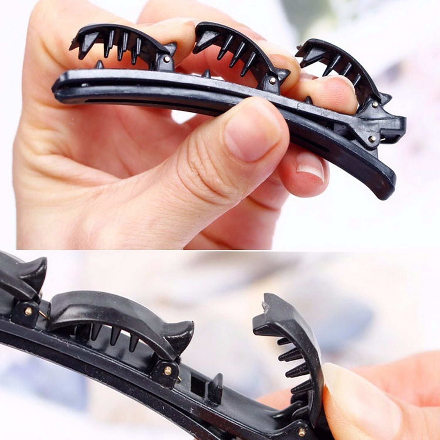 2Stck Doppel Pony Frisur Haarnadel Twist Zopf Haarband Stirnband Haar Band Band + 2Stck Haarspangen für Frauen Mädchen Schwarz