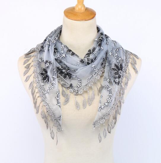 Neue Doppel Schichten Sommer Dame Spitze Schal Quaste Frauen Dreieck Bandage Weiß Blumen- schals Schal: Grau