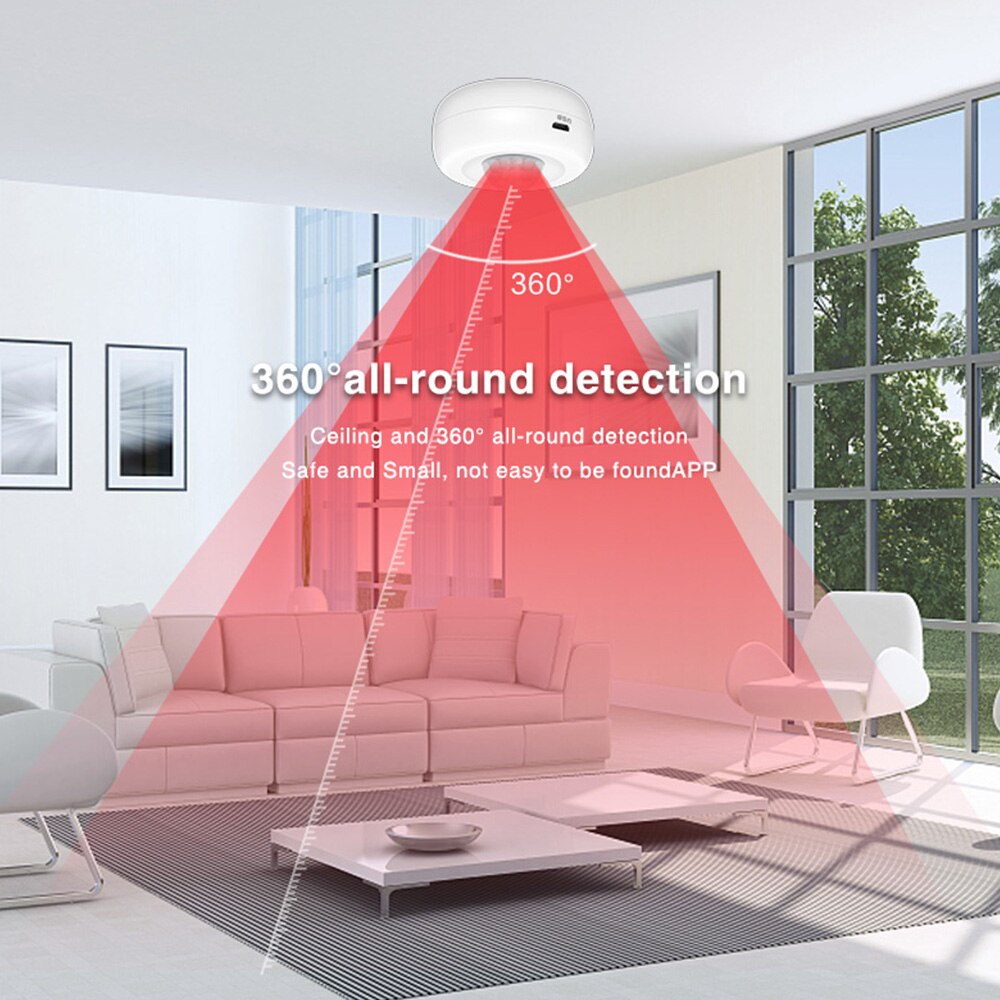 Tuya USB Powered PIR Motion Sensor Detector 360° Detection WIFI Movement Sensor Smart Life APP Home Security Alexa Routine Set