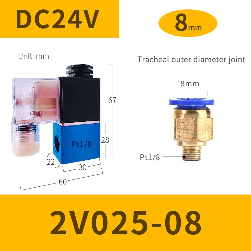 2 Position 2 Port Air TAC Air Solenoid Valves DC 12V/24V 1/4"1/8" BSP 2V025-08 Pneumatic Control Valve AC 12V/24V/110V/220V: 1-8-8