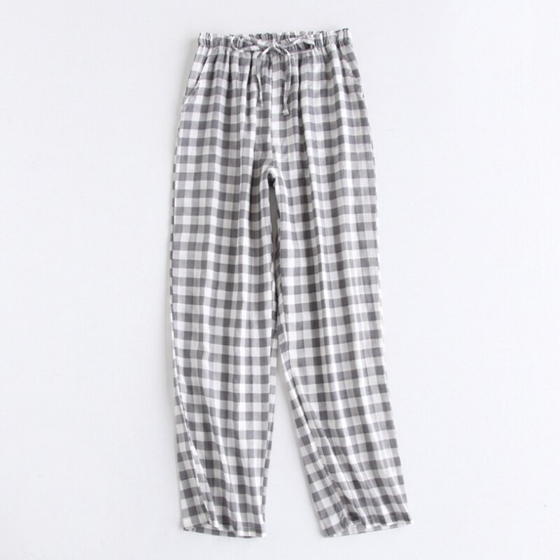 Men's Cotton Gauze Trousers Plaid Knitted Sleep Pants Mens Pajamas Pants Bottoms Sleepwear Pajama Short for Men Pijama Hombre