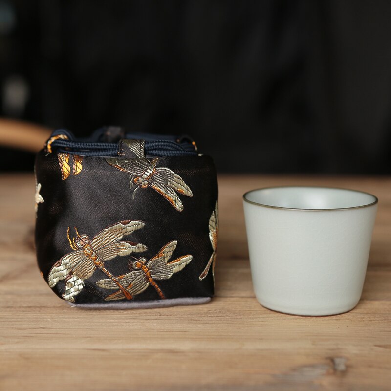 Bordado de brocado de seda, bolsa de té Manual gruesa portátil, bolsa de almacenamiento de taza de té, accesorios de juego de té, ZB83