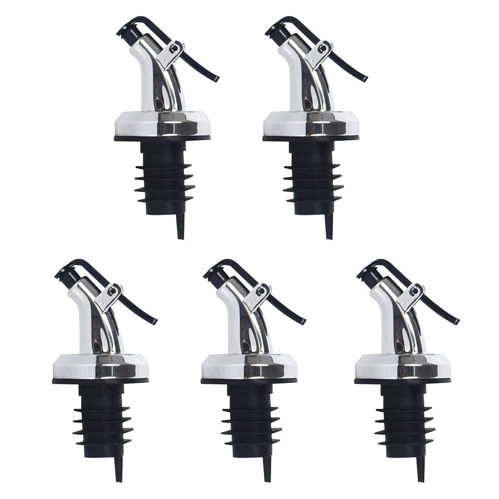 5Pcs Spuit Wijn Stopper Olijfolie Fles Schenker Vervangende Onderdelen Liquor Dispenser Tuiten Keuken Tool Flip Top Cap Nozzle bar: Black