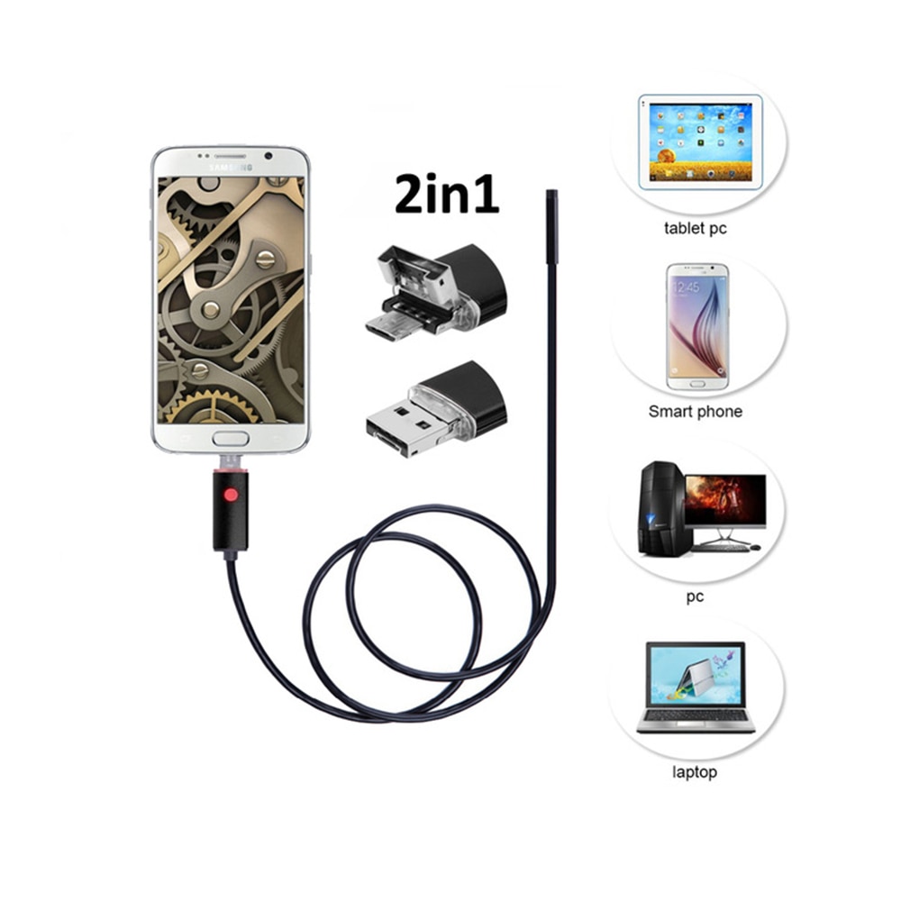 5.5mm Lens 2IN1 Android USB Endoscoop Camera 1/m/2 m/3.5 m/5 m snake Draad Borescopen Voor Android Telefoon En PC Voor Pijp Auto Reparatie