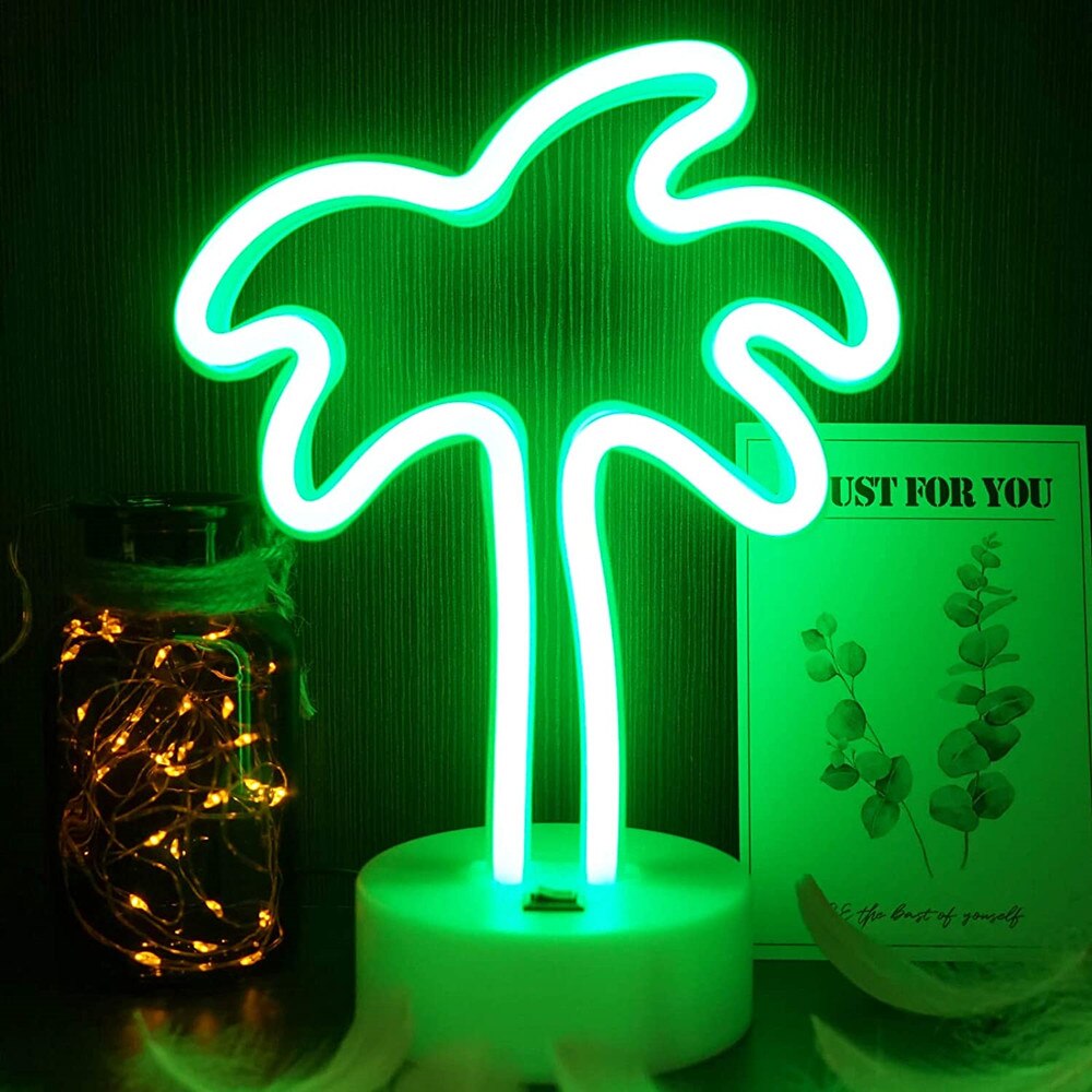 Led neon kokos palme bordplade lampe med holder base natlys til børn soveværelse indretning fest fødselsdag stue: Default Title