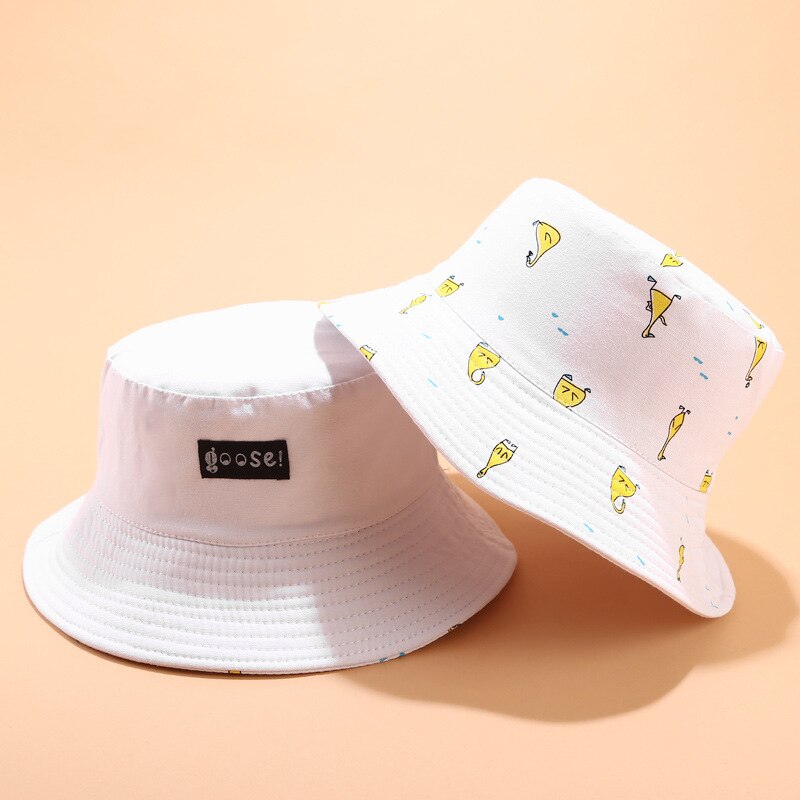 Panama Emmer Hoed Mannen Vrouwen Zomer Emmer Cap Banana Print Geel Bob Hoed Hip Hop Gorros Vissen Visser Hoed: goose white